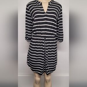 Lily Rose Striped Black And White Dress V Neck Stretch M